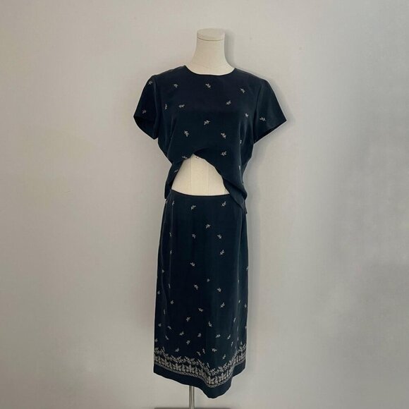 Vintage Talbots 90s Silk Linen Two-Piece Set Midi Skirt + Top Womens Size 10 - Picture 2 of 8